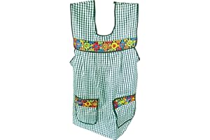 cuitáxi Traditional Mexican apron for women with pockets beautiful flower embroidery - Mandiles para mujer mexicanos mandil