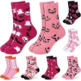 Yearntown 8 Pair Women Halloween Fuzzy Socks Boo Basket Stuffers Fall | Funny Novelty Warm Stockings for Winter, Soft Plush Halloween Themed Socks, Unisex Festive Gift