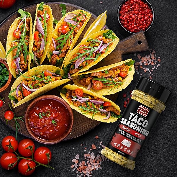 TACO SEASONING MIX SPICY RANCH SEASONING POWDER – GLUTEN FREE & LOW SODIUM HOT MEXICAN SEASONINGS BLEND FOR TACO TUESDAY NIGHT. HOT RANCH POWDER FOR FAJITA & BURRITO. STREET TACOS SPICES TOPPING. 5OZ