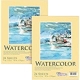 U.S. Art Supply 9" x 12" Premium Extra Heavy-Weight Watercolor Painting Paper Pad, 90 Pound (190gsm), Pad of 24-Sheets (Pack 