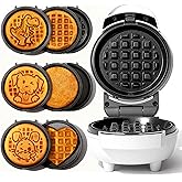 SugarWhisk 6-in-1 Mini Waffle Maker With Removable Plates, 4.5'' Mini Waffle Iron for Holidays, Parties &amp; Events Waffle Maker Machine, 8 Plates with Premium Ceramic Coating, White
