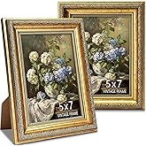 ASTRDECOR 5x7 Picture Frame, Ornate Vintage Gold Photo Frames with HD Glass for Wall Decor or Tabletop Display, Antique 5 x 7 photo frame with Distressed Rust-Like Finish, Retro Home Decor, 2 Pack