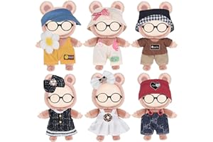 ebuddy 6 Sets Doll Clothes for 17cm Plush Dolls - Dress Up Doll Clothing Set Replacement Fashion Outfit Collection with Hats 