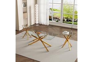 IANIYA Living Room Set - Glass Coffee Table and 2 End Tables with Modern Design Set of 3 (Small Coffee Table + End Table x2, Gold)