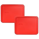 Pyrex 7211-PC Red 6 Cup Rectangular Plastic Lid (2 Pack)
