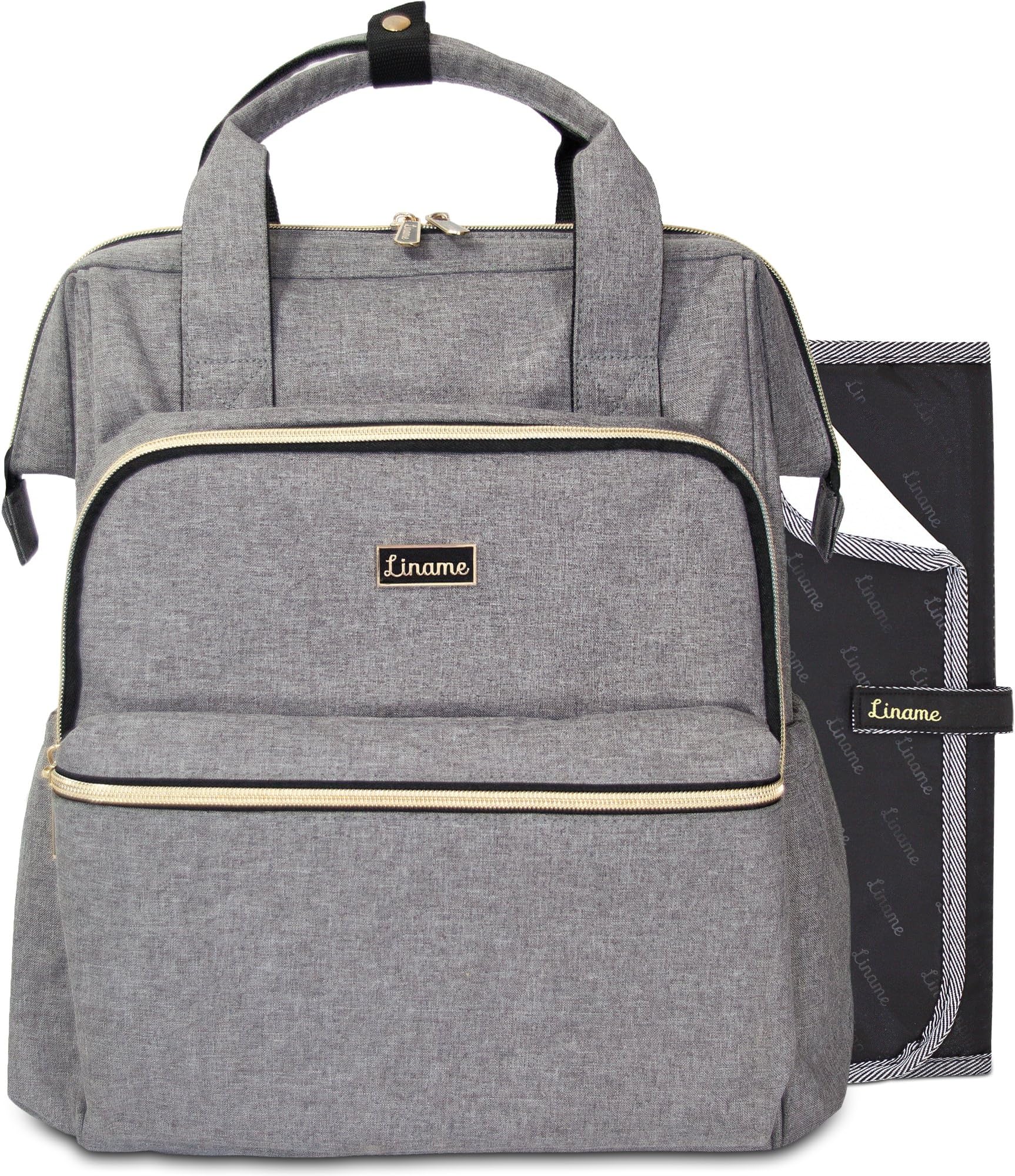 Premium Diaper Bag Backpack by Liname - Extra-Wide Zip Opening, Large Capacity & Stylish Design - Includes Bonus Stroller Straps & Waterproof Changing Pad - Easy to Clean and Looks Great