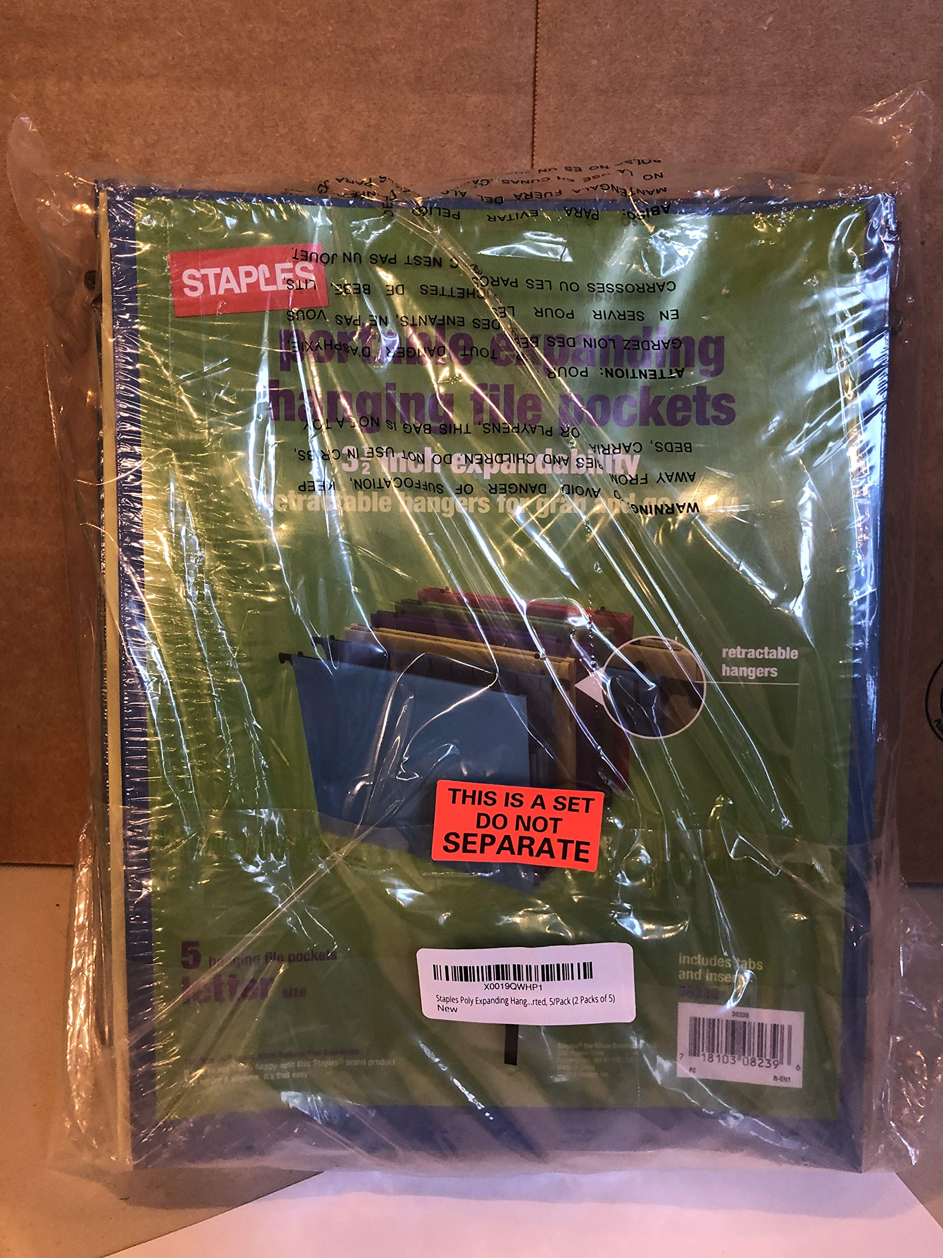 Staples Poly - Bolsillos expandibles para archivos colgantes, cartas, surtidos, paquete de 5 (2 paquetes de 5)