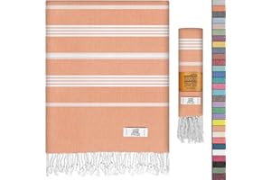 EPHESUS TOWELS Turkish Beach Towel - 38x70 inch Oversized - Sultan Design - Turkish Towel for Beach, Bath, Pool, Gym, Yoga - Prewashed, Lightweight, Quick Dry (Salmon)