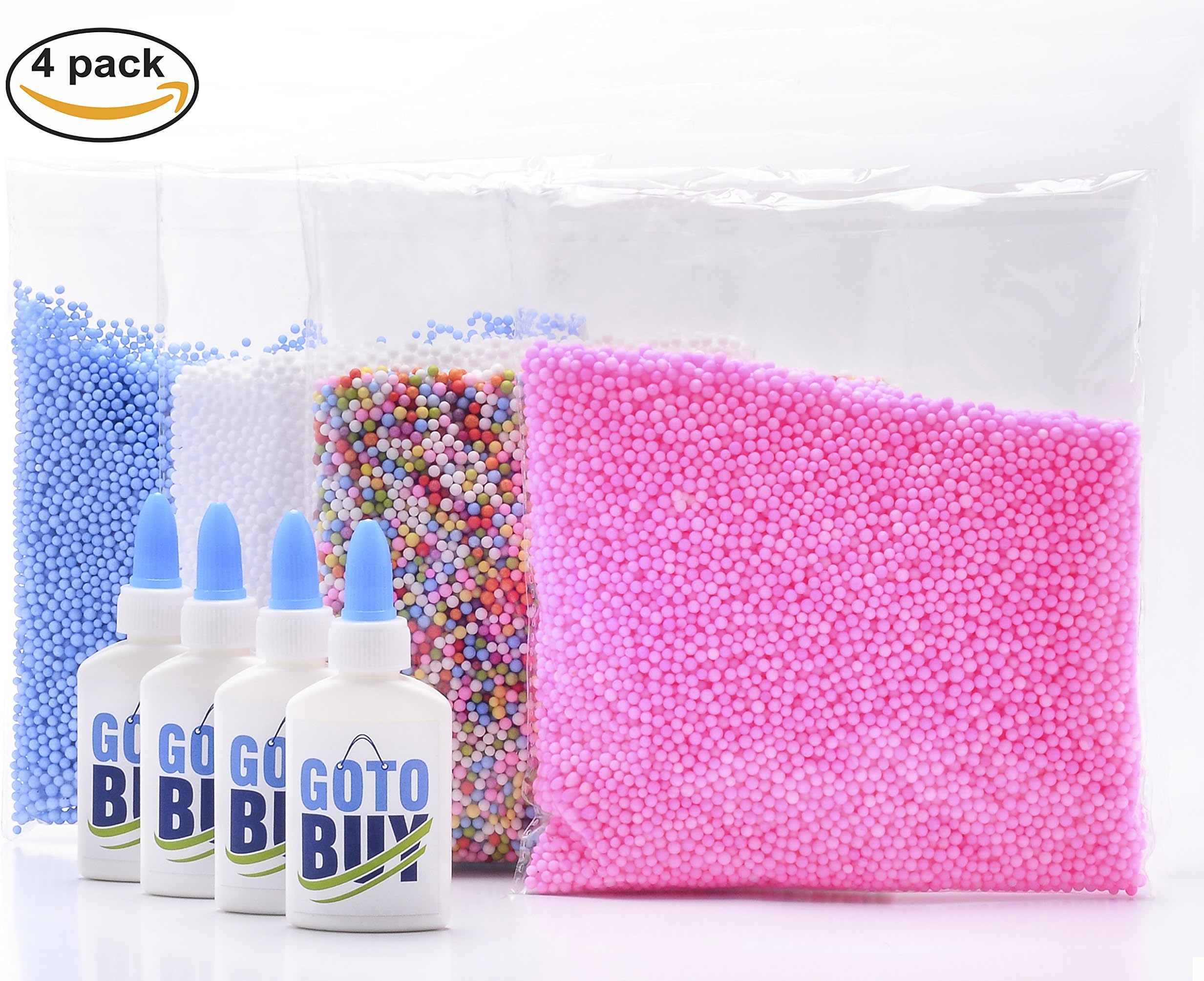 Colorful STYROFOAM CRAFT FOAM BALLS 0.08-0.16 INCH (2-4mm) for slime INCLUDES A 4 PACK OF GLUE - Decorative Ball Arts DIY Crafts Supplies for Homemade Slime, Kid's Craft, Wedding and Party Decoration