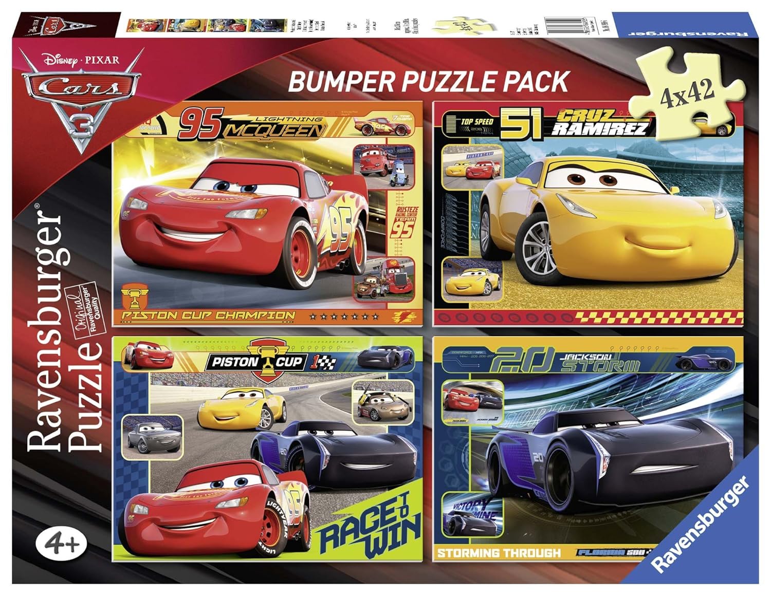 Ravensburger Puzzle 4 x 42 pièces Bumper Pack, Cars 3 (6490) Amazon