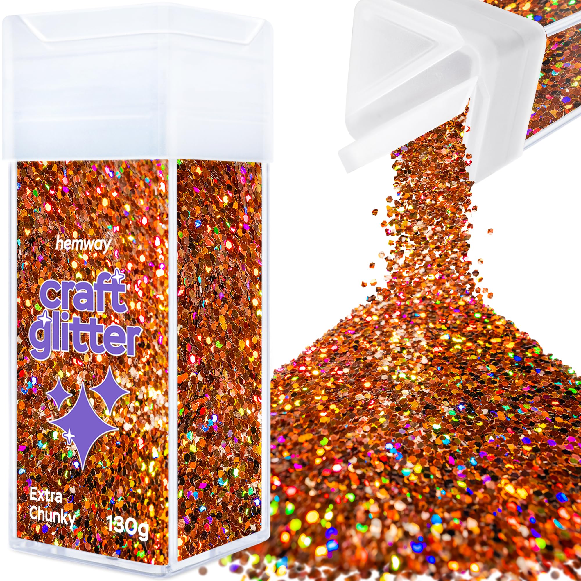 Hemway Glitter Shaker Bronze Brown Holographic 110g Extra Chunky, Craft Glitter Shaker for Resin & Epoxy Crafts, Christmas Art Supplies, Nail, Body, Face, Eye, Festival, Crafting, Slime, Sparkle