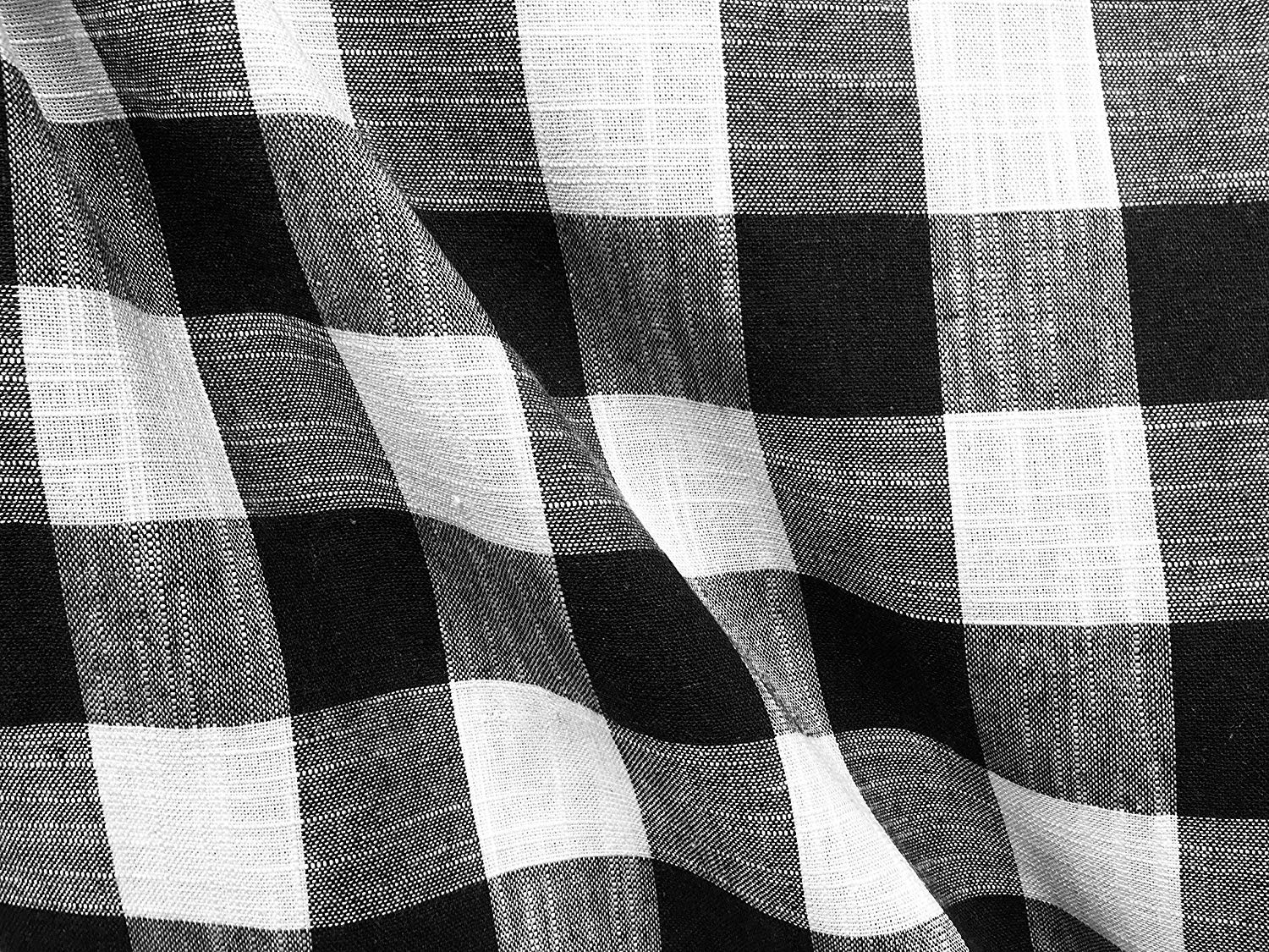 Gingham Linen Checked Linen Fabric Check Material Buffalo Plaid - Dressmaking, Curtains, Home Furnishing - 140cm Wide (Black & White, 2 METRES)