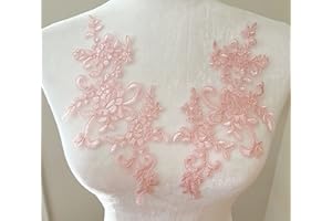 PEPPERLONELY 1 Pair Fine Lace Fabric Patches Embroidered Trim Applique Decor Dress Decoration, Pink, 10 X 6 Inch