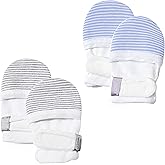 HAPIU Baby No Scratch Mittens Stay On, 100% Cotton Breathable, Adjustable Infant Gloves for Boys Girls, Newborn - 12 M