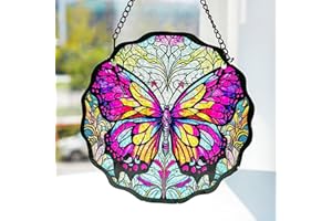 H&D HYALINE & DORA 6.5”Butterfly Stained Glass Window Hanging Butterfly Suncatchers for Window Hanging Stained Glass Panels Wall Art Decor Gifts for Women