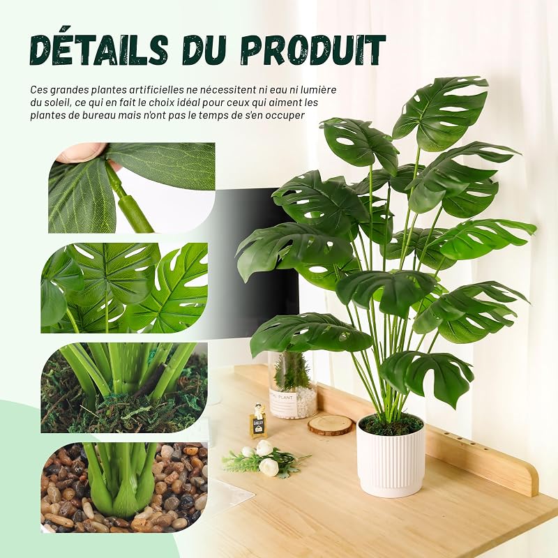 Plantes Artificielles Interieur Monstera en Pot,71cm Fausse Plante Idéal pour la Décoration de Salon, Chambre, Bureau et Jardin（1 Pot） — photo 4 sur 6