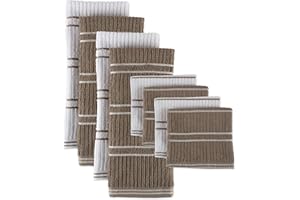 DII Basic Ribbed Terry Kitchen Basics Collection, Mocha, Kitchen Set, 8 Piece