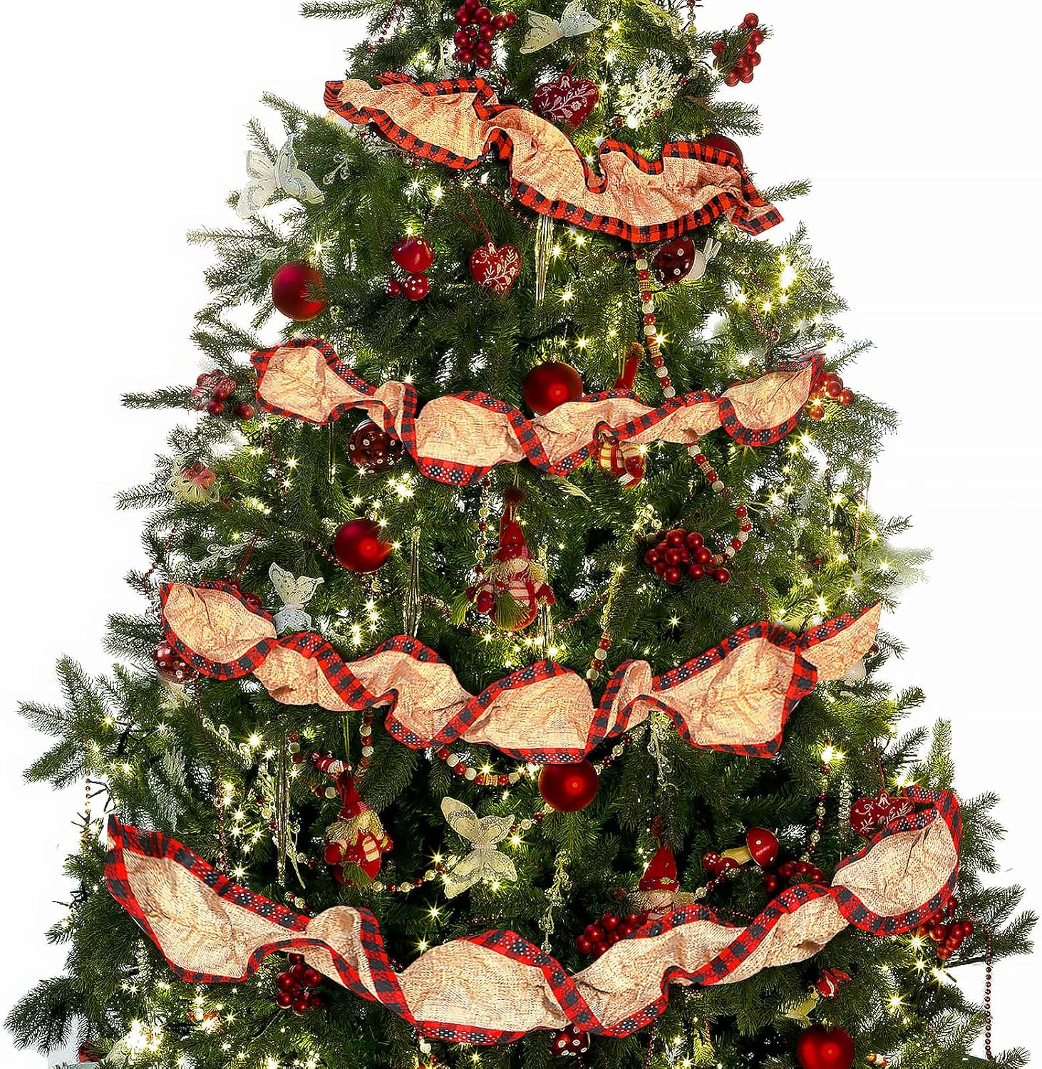 Bows & Ribbons - Janinka 6 Rolls 8.8 Feet Plaid Christmas Tree Garland Rustic Craft Garland Christmas Tree Ribbon Buffalo Plaid Wired Edge Ribbons for Christmas Crafts Decoration, Floral Bows Craft
