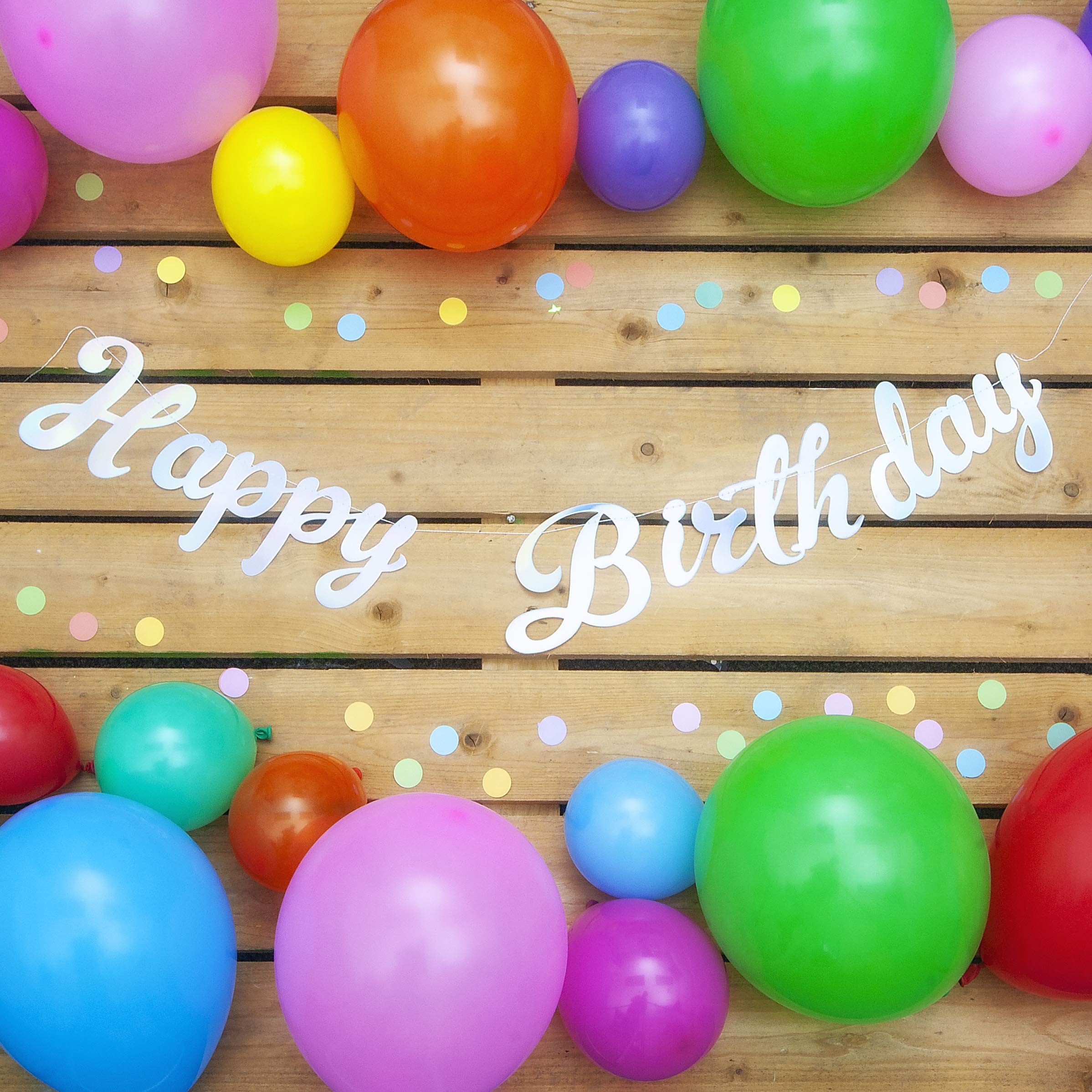Party Banner – Happy Birthday Silver Iridescent Stitched Garland – 1.5 Metres
