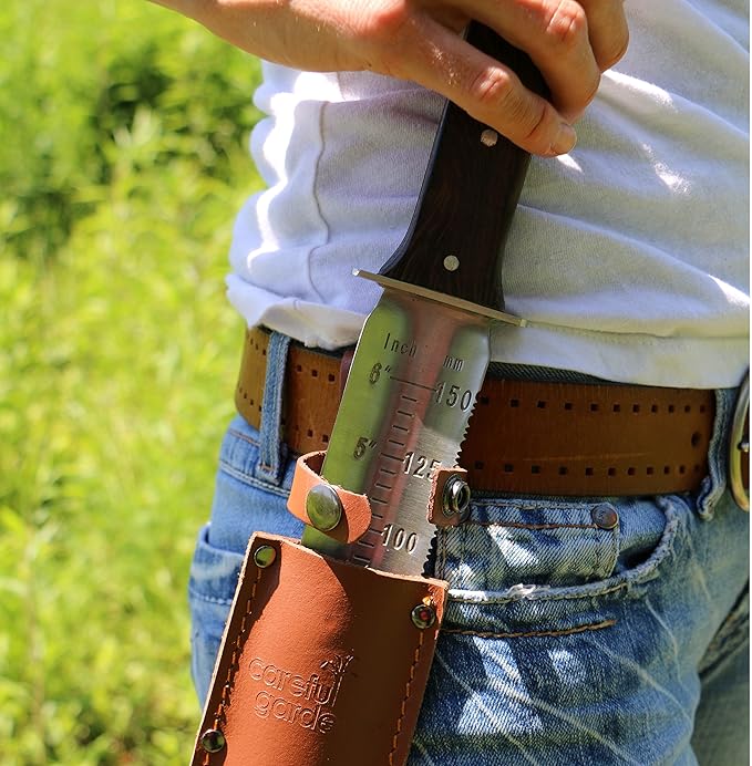 Hori Hori Knife, Premium Japanese Gardening Knife Full Tang Garden Knives with Leather Sheath