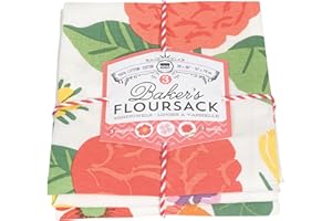 Now Designs Floursack Kitchen Towels Quick Dry Cotton Hand Towel Set, 3 Count, Flowers of The Month, 20 x 30 in