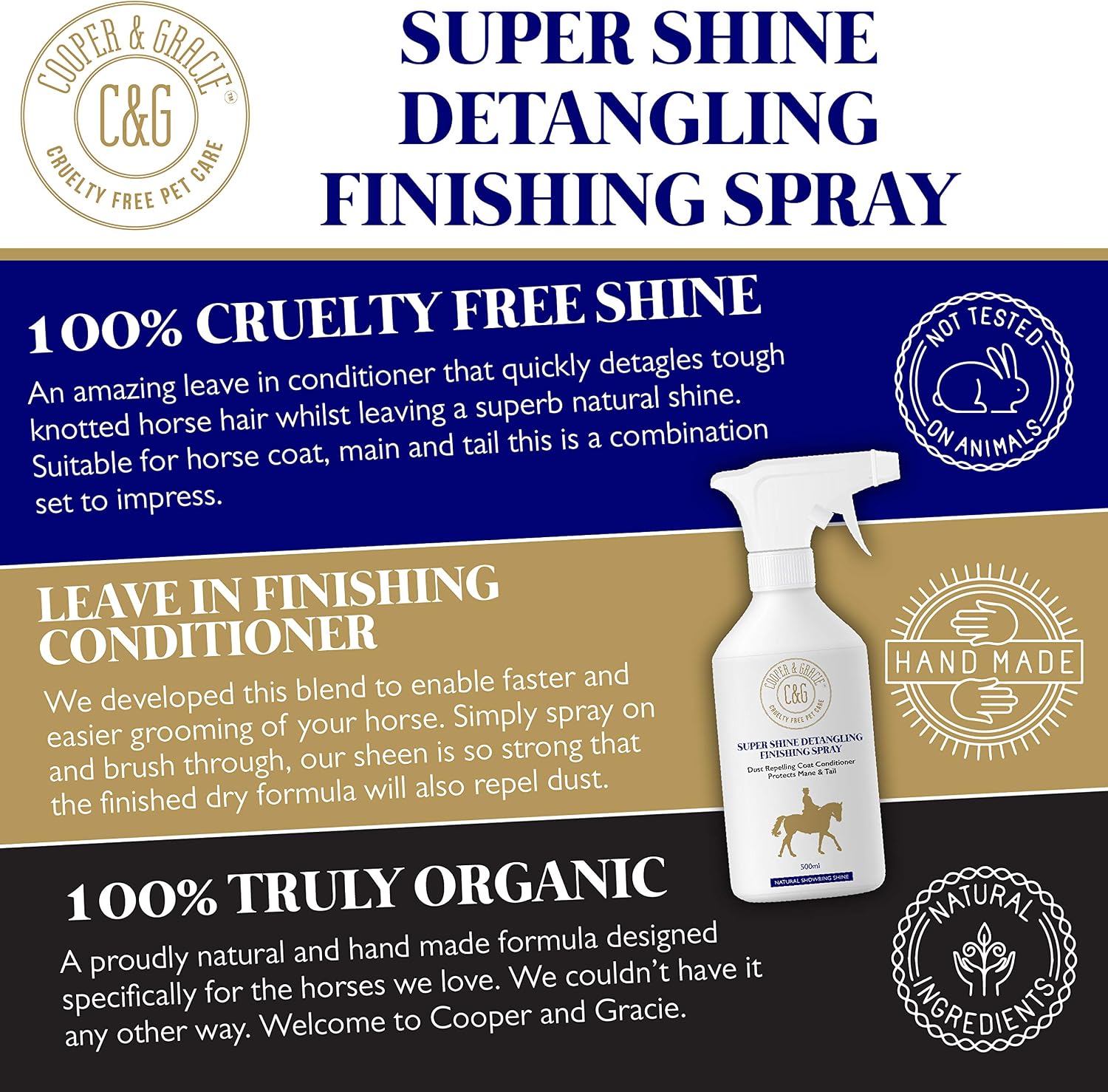 Horse Super Shine Detangling Finish Spray 500ML By Cooper and Gracie, White, 500 ml (Pack of 1) - Image 3