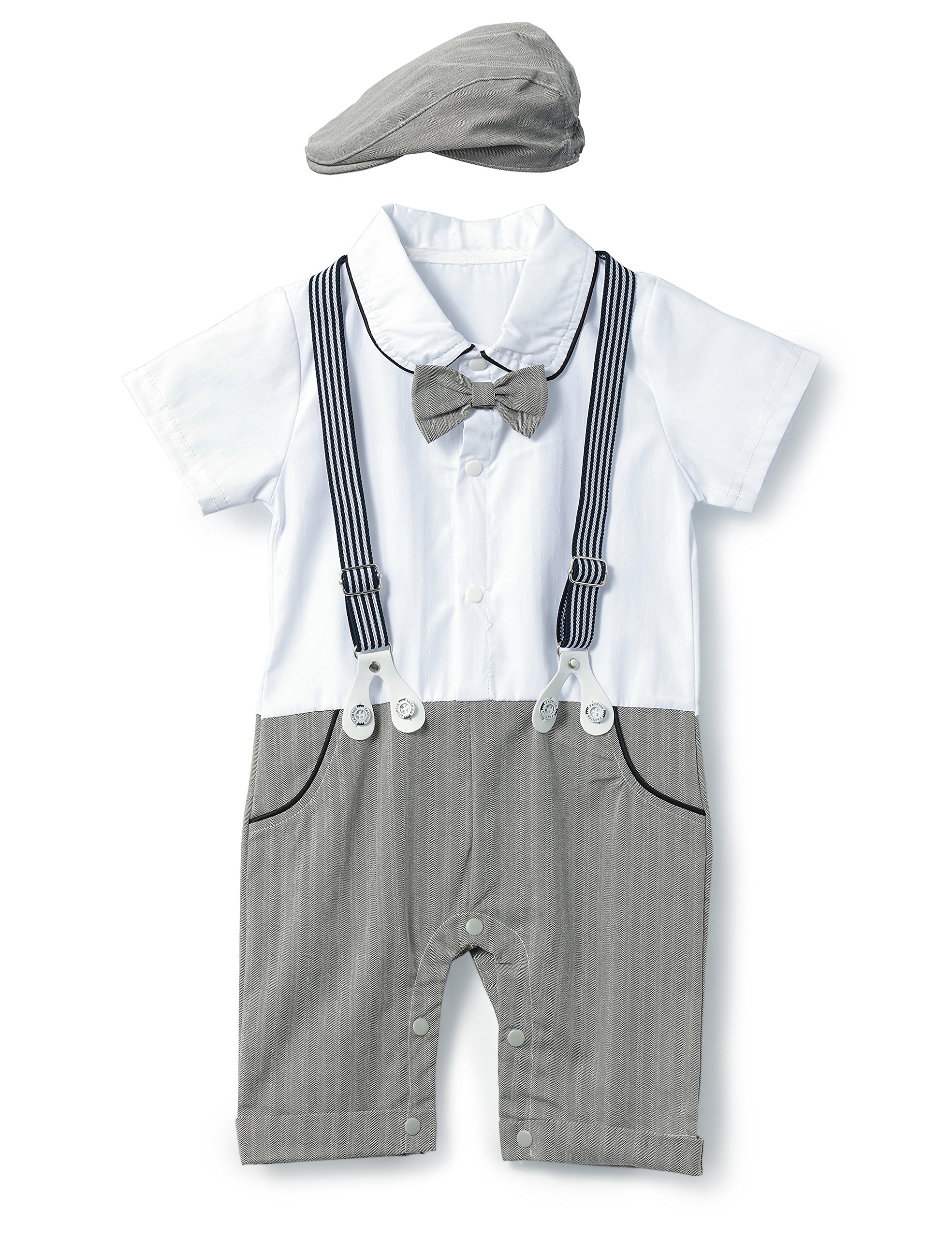 Photo 1 of HeMarIsle HMD Baby Boy Gentleman White Shirt Bowtie Tuxedo Onesie Jumpsuit Overall Romper?0-18M? … (A Grey, 70(3-6 Month))