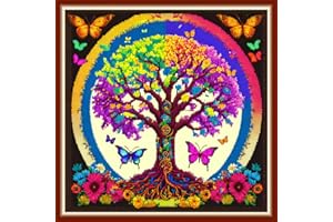 Dimensean Stamped Cross Stitch Kits Full Range of Embroidery Patterns Starter Kits for Beginners Adult or Kids DIY Cross Stitches Needlepoint Kits 11CT-Butterfly Life Tree 17.7x17.7 inch