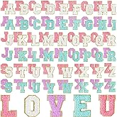 Morcheiong 104Pcs Self Adhesive Chenille Letter Patches Chenille Letters, Letter Patches for Clothing Fabric (Blue, White, Pink, Purple)