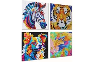 AyuqEjus Diamond Art Kits for Kids,4 Pack Diamond Art for Kids, Arts & Crafts for Kids Ages 8-12,Gem Art Painting 6" X 6" (4-zebra-01)