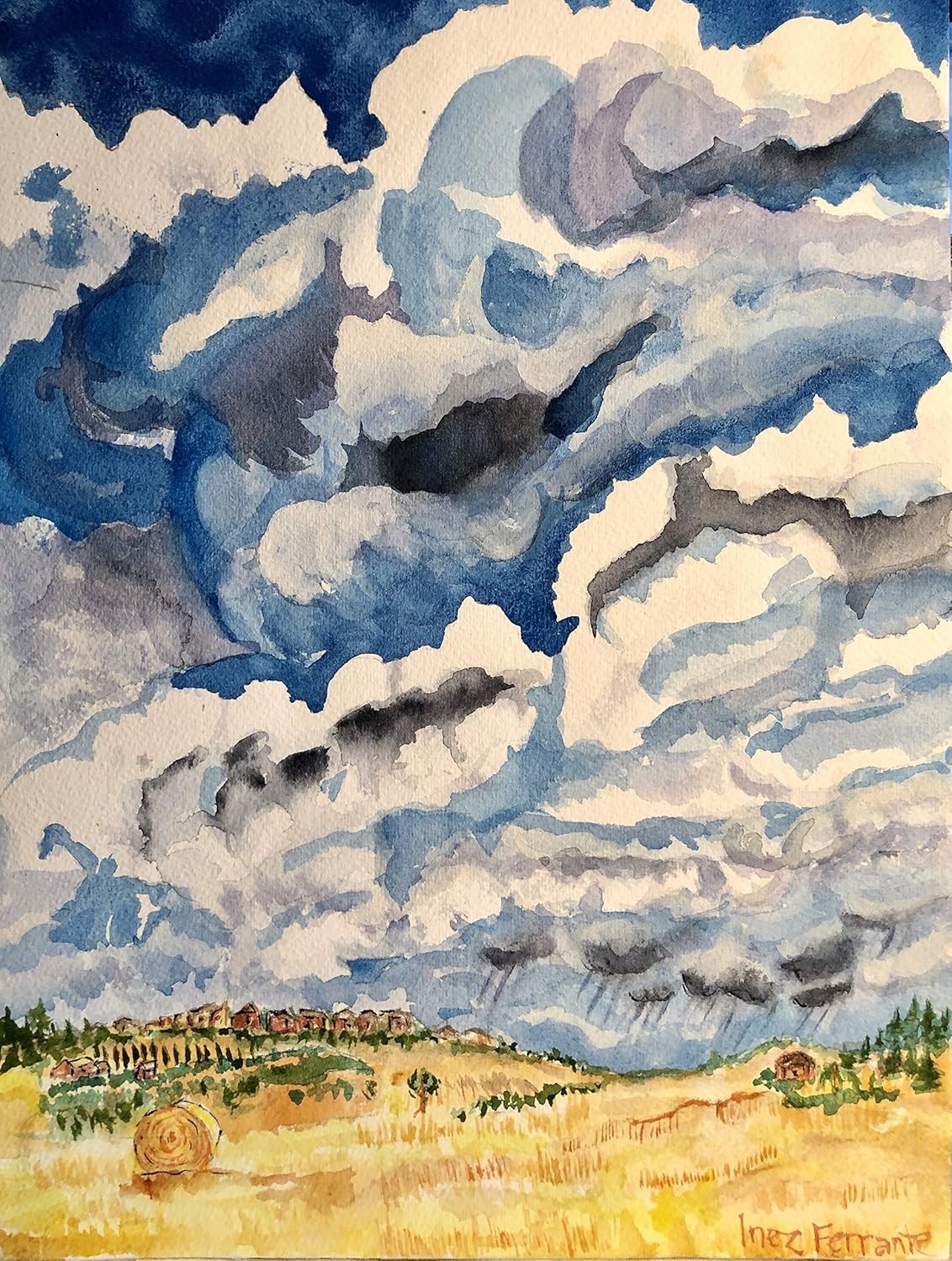 Amazon Com Original Watercolor Painting Abstract 11 X 15 Dramatic Clouds Fine Art Landscape Handmade