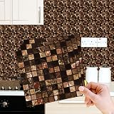 WALPLUS 48 Pack 15cm Metallic Brown Marble Mosaic Tile Stickers