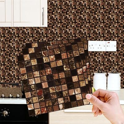 WALPLUS 48 Pack 15cm Metallic Brown Marble Mosaic Tile Stickers