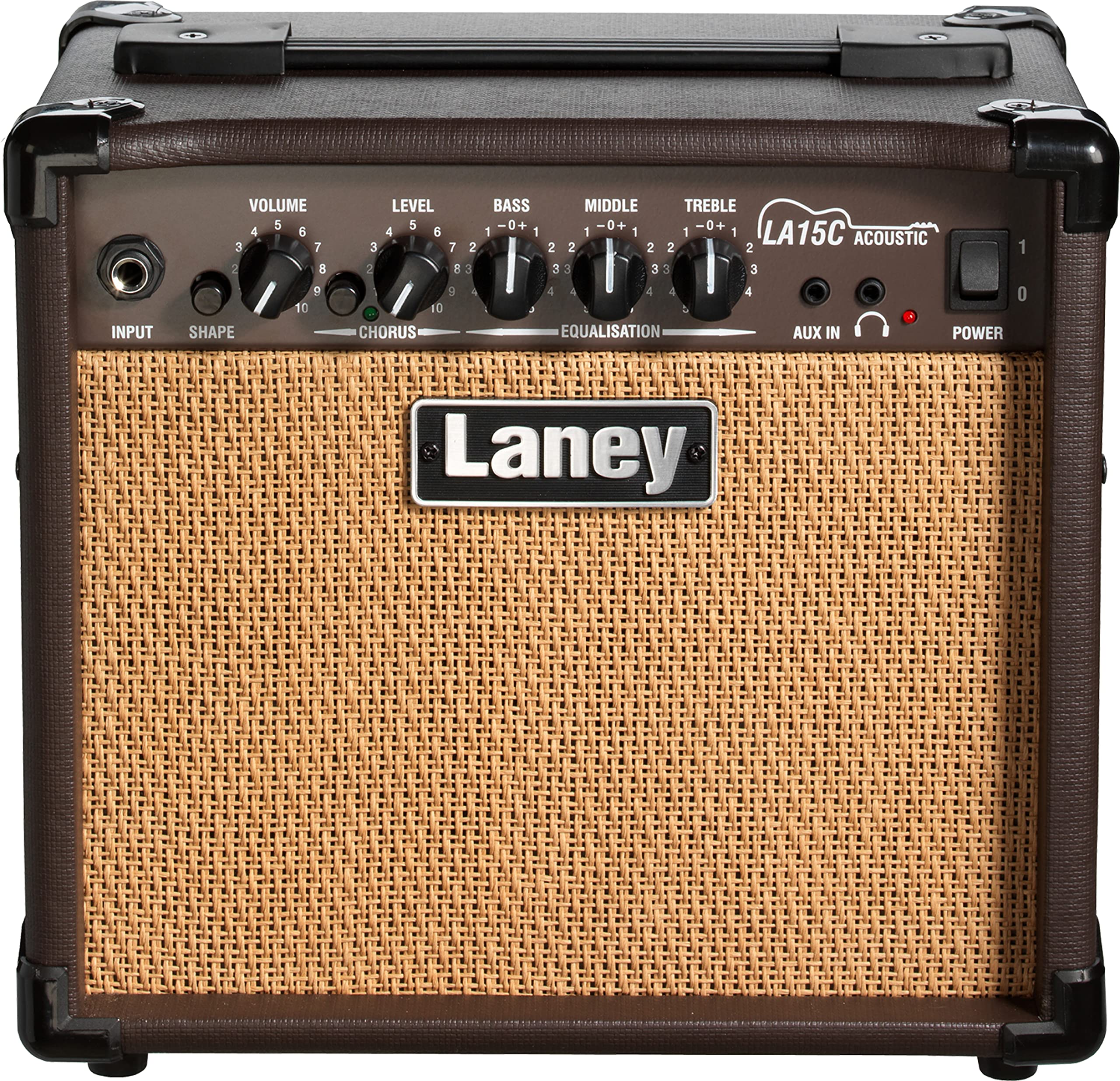 Laney LA15C Acoustic Guitar Amp– 15W Combo Amplifier with Chorus Effect, Shape Switch, AUX Input, Headphone Out & 3-Band EQ – Compact for Electro-Acoustic Guitars & Home Practice - Brown
