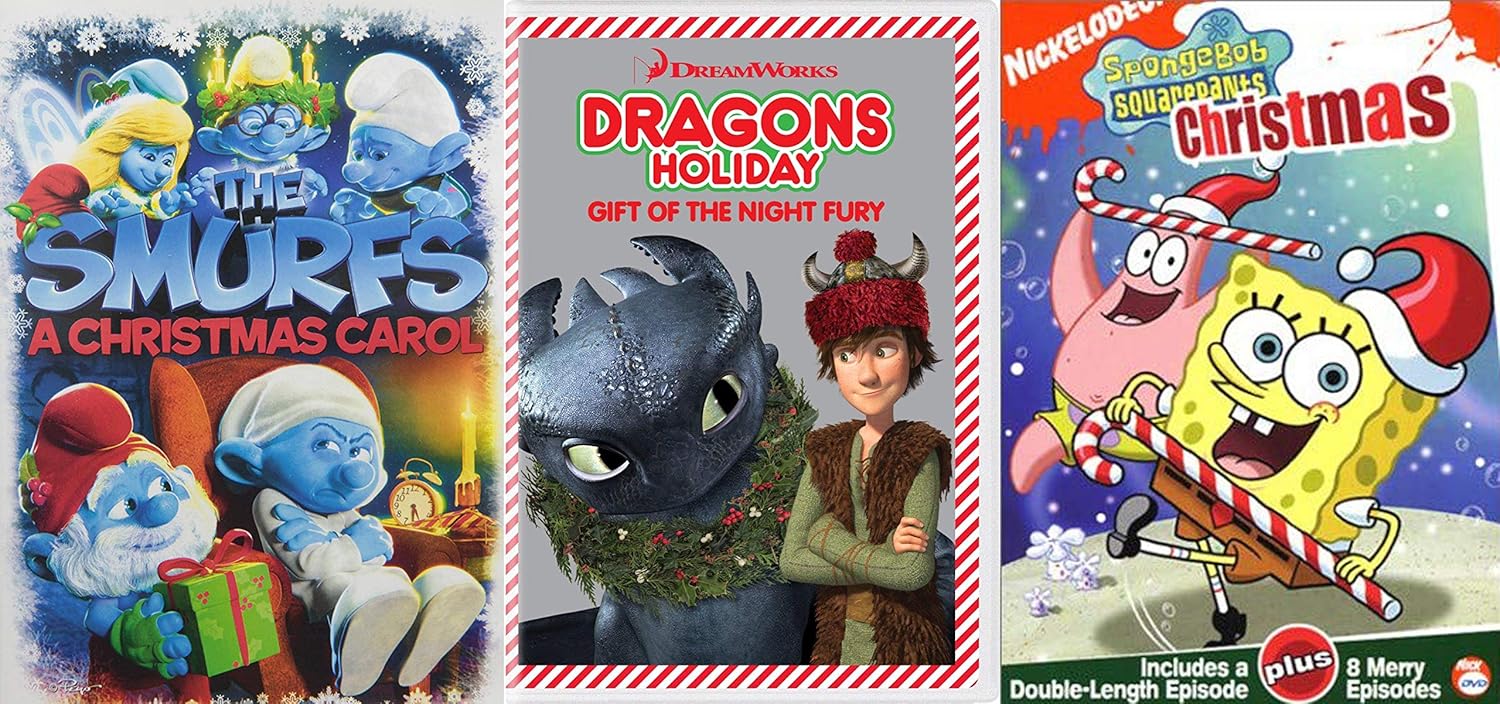 Amazon Com Fantasy Funny Family Holiday Three Pack The Smurfs Achristmas Carol Spongebob Squarepants Christmas Dragons Holiday Gift Of The Night Fury 3 Dvd Bundle Movies Tv
