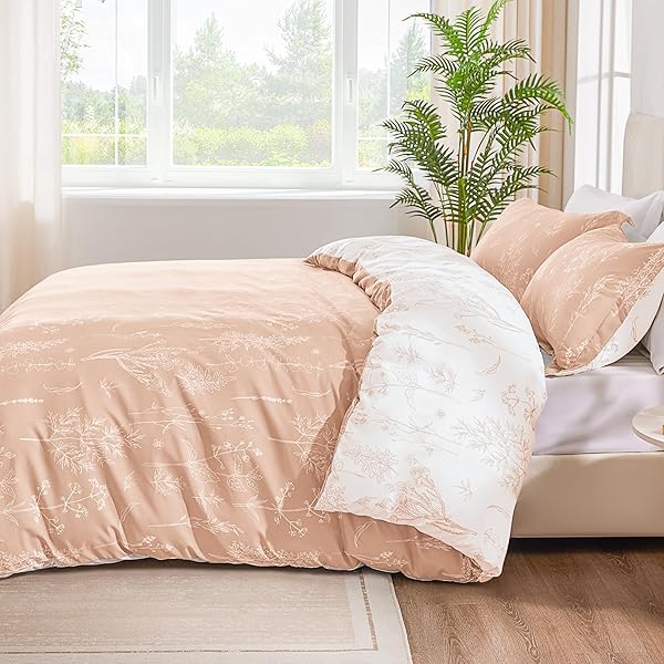 LOVE’S CABIN PINK QUEEN COMFORTER SET – QUEEN SIZE COMFORTER SET, 3 PIECES CUTE FLORAL BEDDING SETS FOR ALL SEASONS,1 SOFT REVERSIBLE BOTANICAL FLOWERS COMFORTER AND 2 PILLOW SHAMS