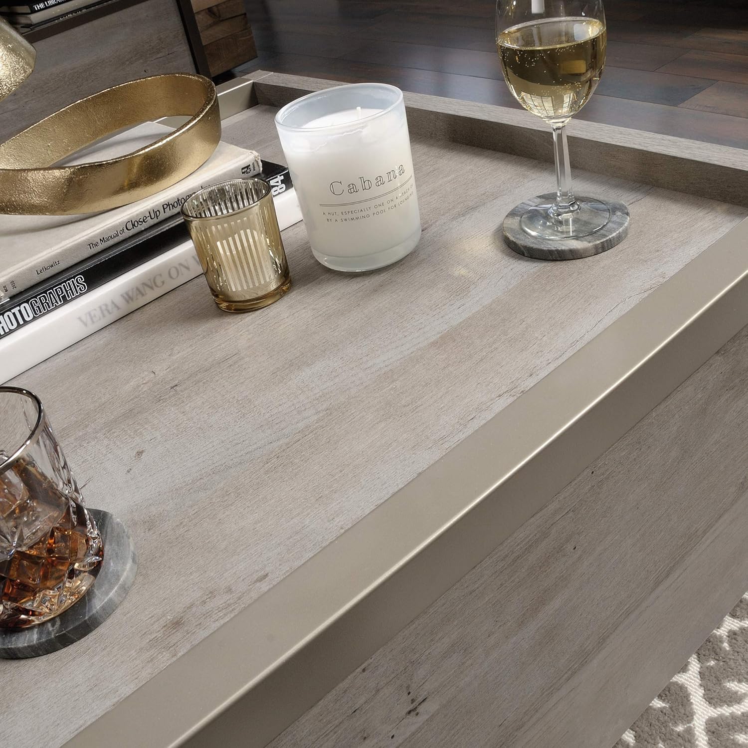 Sauder Manhattan Gate Coffee Table, L: 31.02" x W: 30.95" x H: 16.06", Mystic Oak finish: Kitchen & Dining