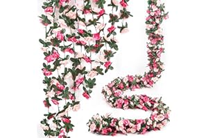 Miracliy 5Pcs 41FT Pink Flower Garland Artificial Rose Arch Vines Fake Spring Floral Garland for Flower Wall Backdrop Wedding Mothers Day Garden Tea Party Decoration