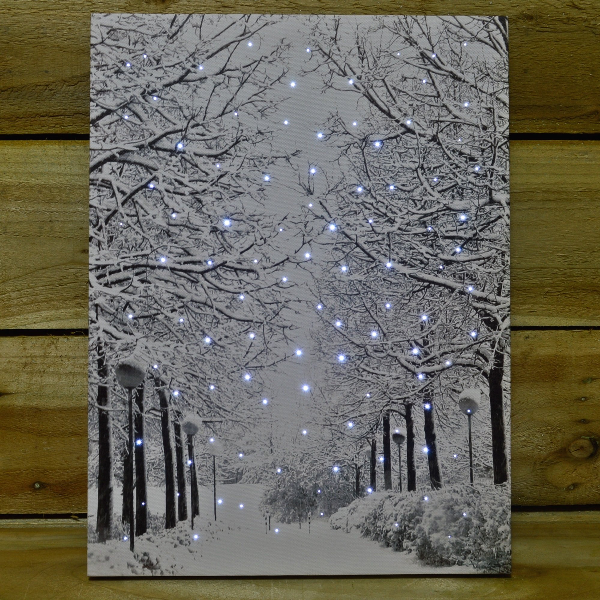 Snowtime Fibre Optic Wall Canvas Tree Lined Avenue Snow Scene #FB00313