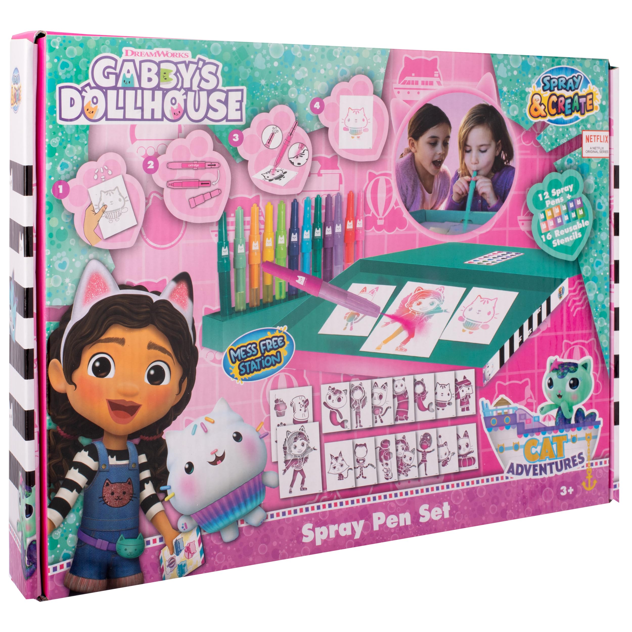 Gabby's Dollhouse - Spray Pen Set Desktop Box - Colouring Pens for Children - Colouring Set with Colouring Pencils and Colouring Pages (GD23368)