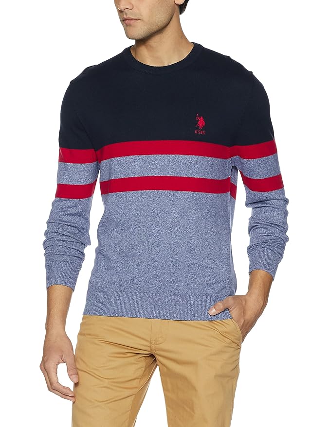 US Polo Men's Cotton Sweater (8907378316806_USSW0623_Small_Navy