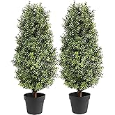 35inch Artificial Topiary Boxwood Tree, Faux Plants Outdoor 2 Packs Fake Bushes Faux Shrub, Artificial Topiary for Outdoors for Home Decor Indoor Front Porch