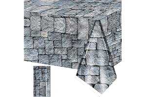 Irenare 1 Piece Cobblestone Tablecloth Stone Printed Table Cover Medieval Table Decoration Plastic Tablecloth Stone Brick Tablecovers for Medieval Castle Knight Themed Party Supplies, 4.3 x 7.2 ft