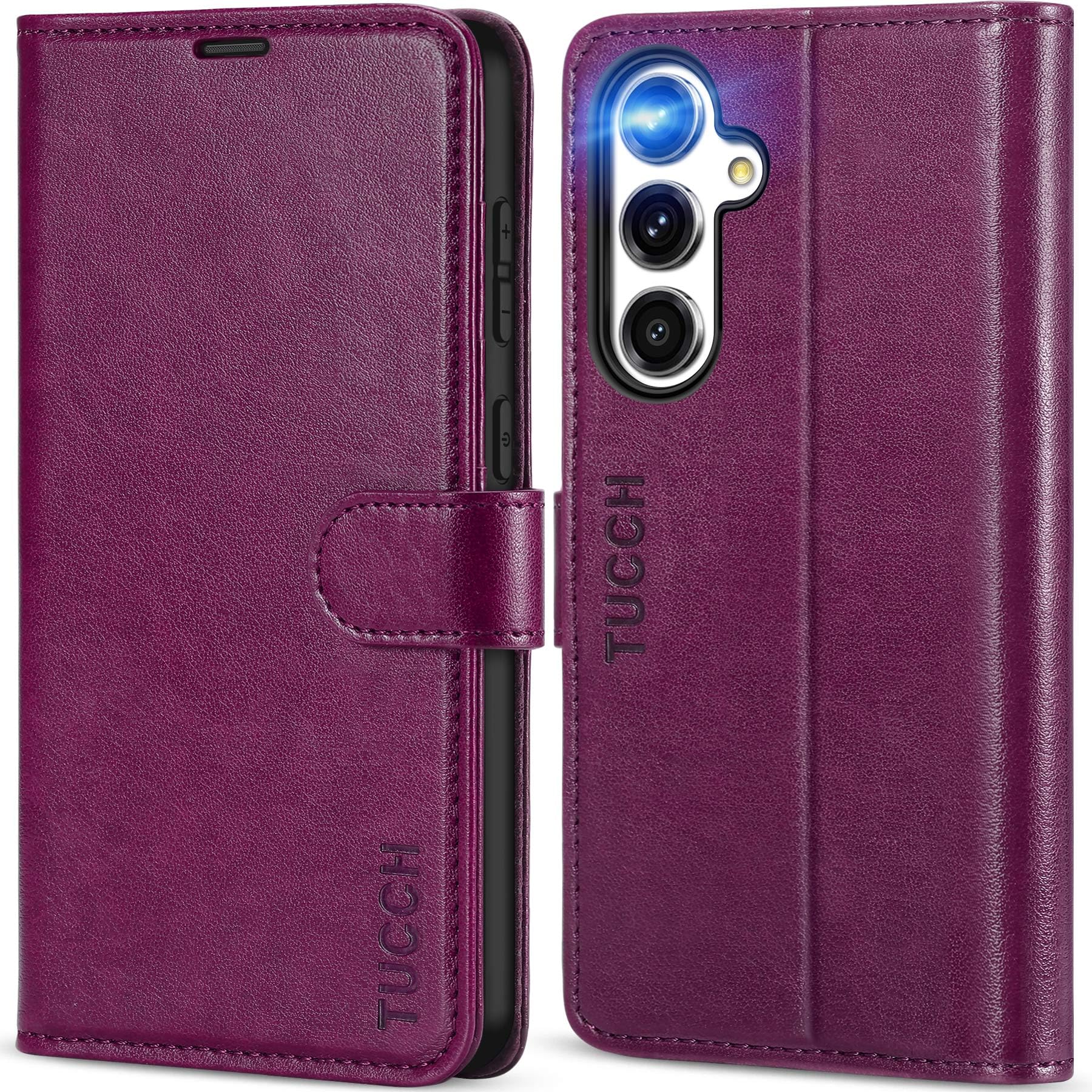 TUCCH Case for Galaxy S24 FE (6.7") 2024, Magnetic PU Leather Wallet Flip Folio Folding Cover with[RFID Blocking] Card Slots[Viewing Stand][Shockproof TPU] Compatible with Galaxy S24 FE, Plum Purple