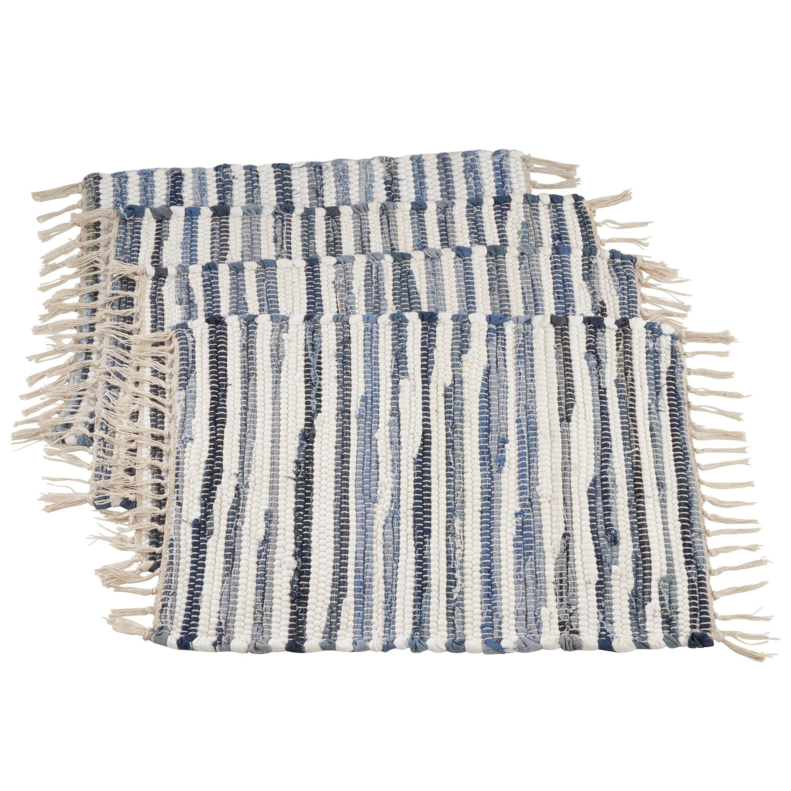 SARO LIFESTYLE 4873.DN1420B Gênes Collection Striped Denim Chindi Placemats (Set of 4), 100% Cotton