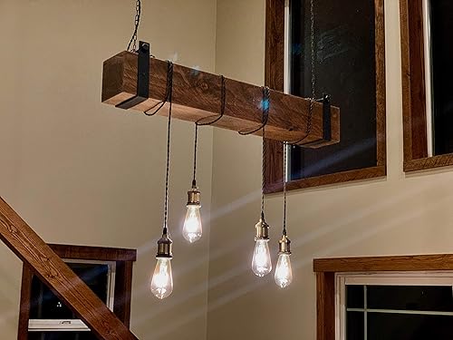 Amazon Com Rustic Wood Beam Ceiling Light W Brass Bulb Sockets