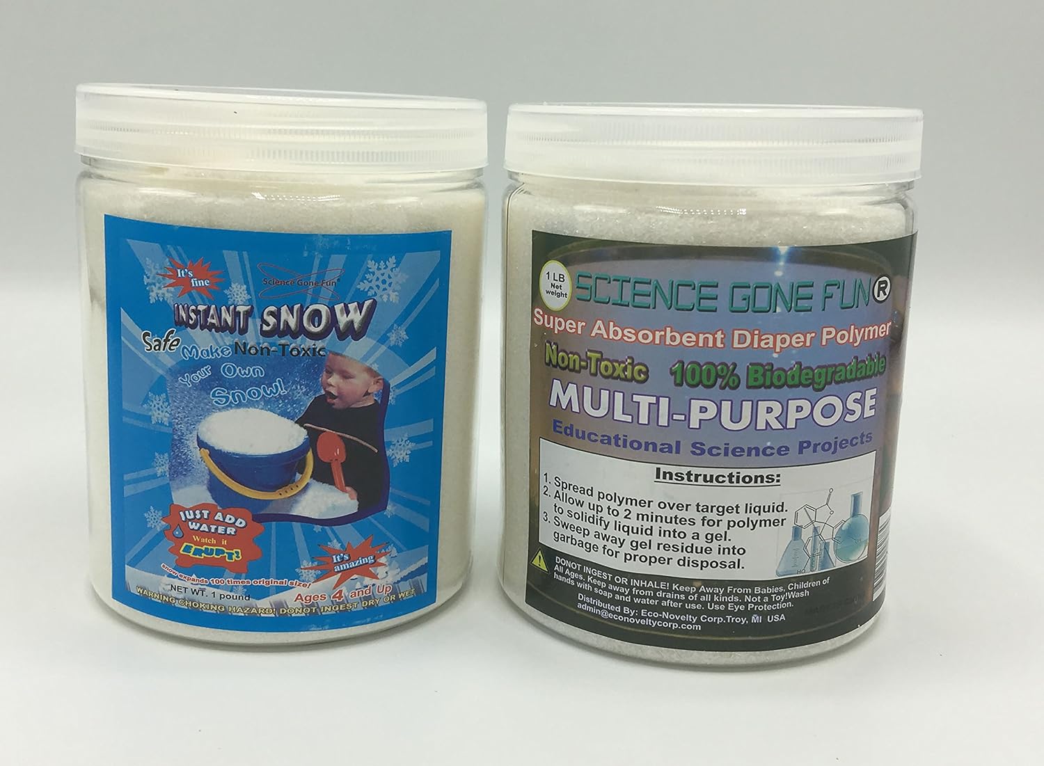 Amazon Com Science Gone Fun Experiment Combo 1 Pound Instant Snow And 1 Pound Of Diaper Polymer Toys Games