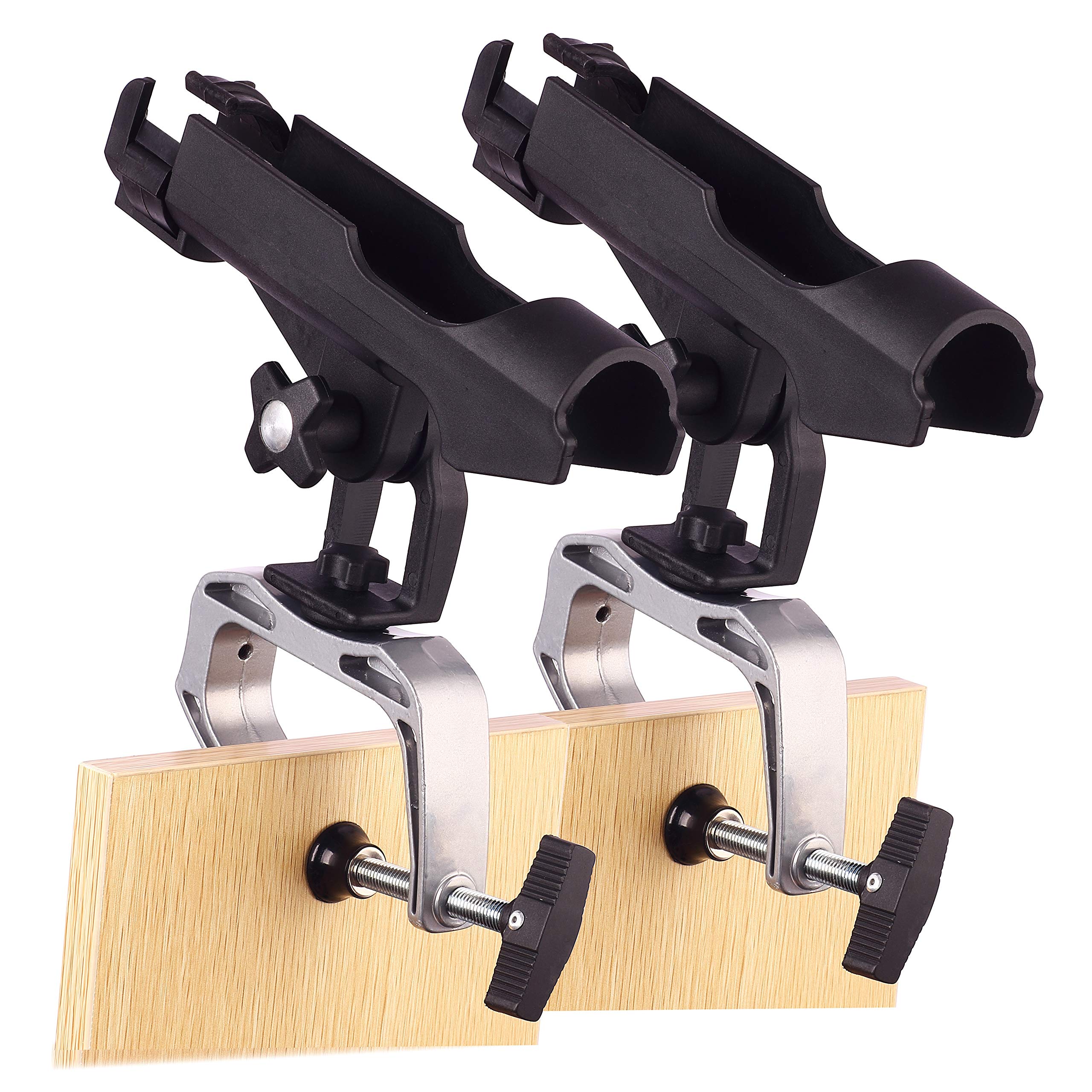 HiUmi Fishing Boat Rods Holder with Large Clamp Opening 360 Degree Adjustable Fishing Rod Racks Folding Holder (2 pack) — image 1