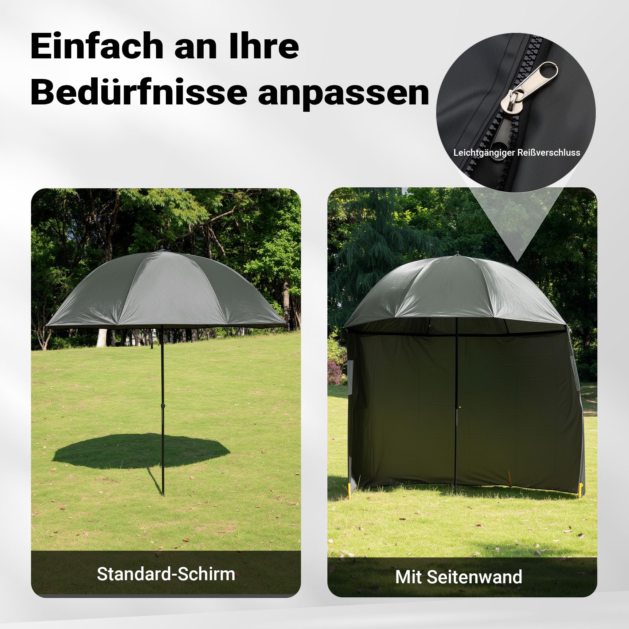 Wiltec Angelschirm 250cm mit Seitenwand und zwei Sichtfenstern Schirmzelt als Windschutz beim Angeln Regenschirm Angel Schirm Zelt Sonnenschirm 5