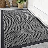 Smiry Front Door Mat Outside Entrance, Heavy Duty Outdoor Indoor Natural Rubber Doormat, Non Slip, Trap Dirt and Moisture, Easy Clean, Low Profile Patio Porch Entryway Mat, 71x47, Grey